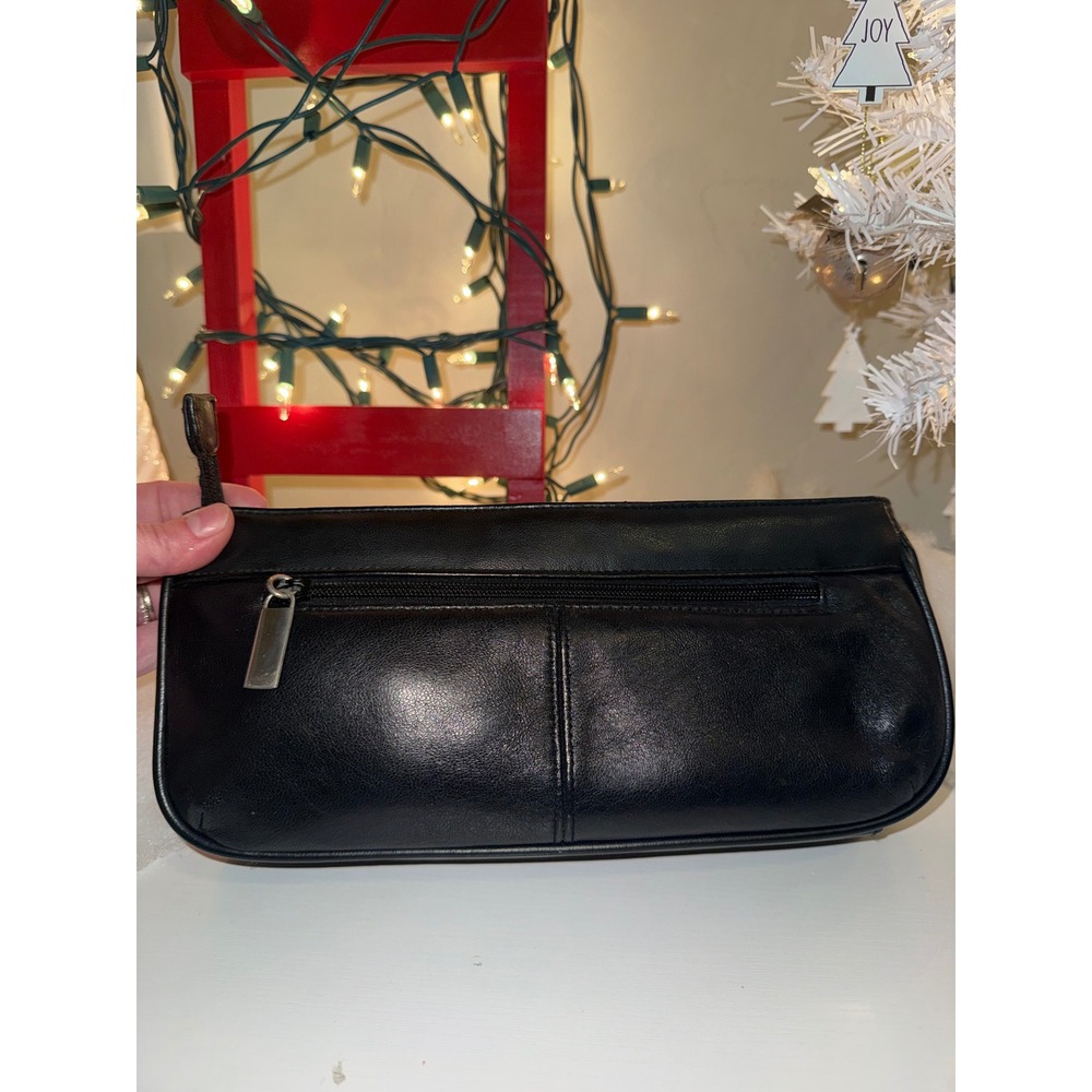 Worthington Black Lambskin Leather Clutch Purse Evening Bag Wristlet - Picture 5 of 11